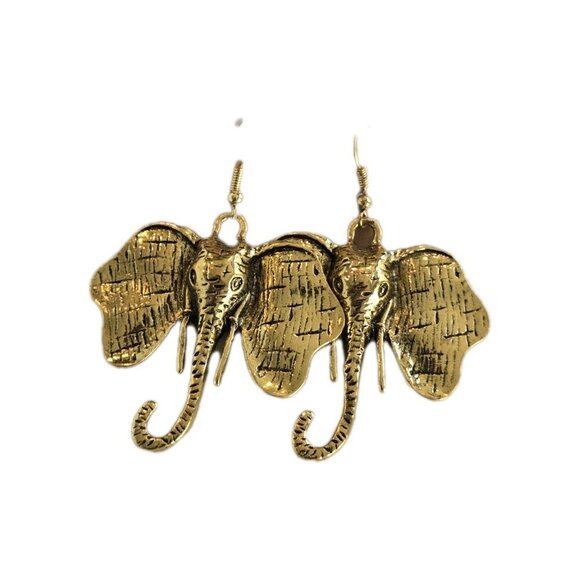 New BEAUTIFUL Jungle GOLD ELEPHANT African Animal Pierced EARRINGS - Picture 2 of 2